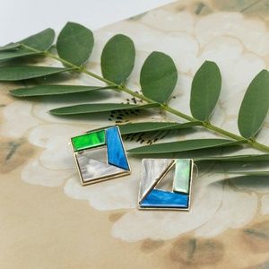 square geometric cutout acrylic earrings gold